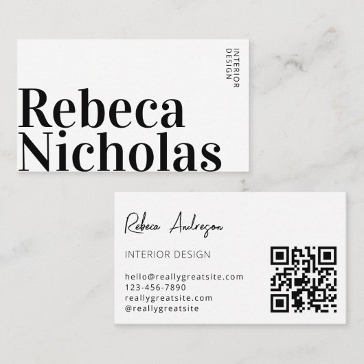 Elegante moderne minimalistische interieurontwerpe visitekaartje (Voorkant / Achterkant)