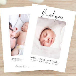 Elegante Moderne Minimalistische Scriptie Babyfoto Bedankkaart
