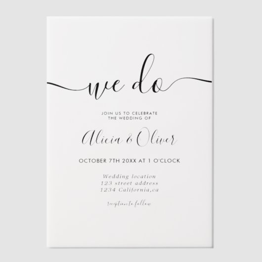 Elegante moderne minimalistische "we doen" script vellum uitnodigingen (Voorkant)