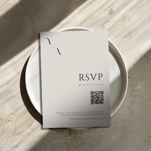 Elegante moderne minimalistische zwarte en ivoren RSVP kaartje