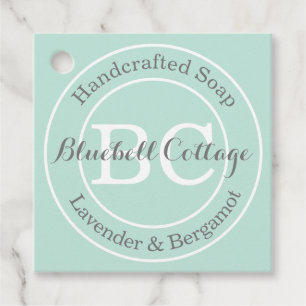 Elegante Moderne Mint Groene Monogram Handgemaakte Bedankjes Labels