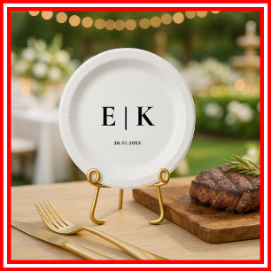 Elegante Moderne Monogram Eenvoudige Huwelijk Papieren Bordje