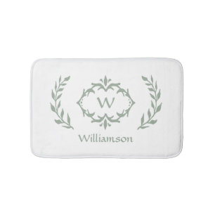 Elegante moderne monogram krans saliegroen wit badmat
