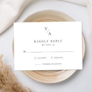 Elegante moderne monogram zwart-wit bruiloft RSVP kaartje