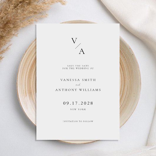 Elegante moderne monogram zwart-wit bruiloft save the date