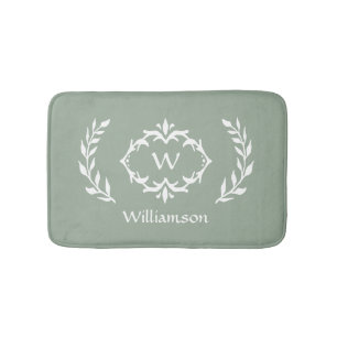 Elegante Moderne Monogramme Krans Salie Groen Wit Badmat