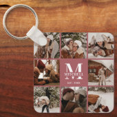 Elegante moderne monogrammed paar fotocollage sleutelhanger (Voorkant)
