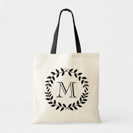 Elegante moderne monogrammen met laurierkrans groe tote bag (Voorkant)