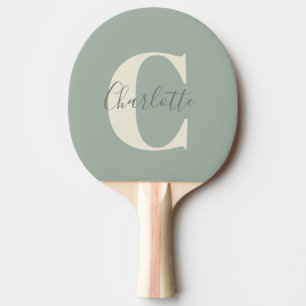 Elegante moderne monogramnaam in saliegroen tafeltennisbatje