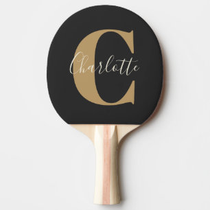 Elegante moderne monogramnaam in zwart goud tafeltennisbatje
