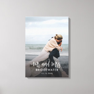 Elegante moderne Mr en Mrs Monogram Foto Bruiloft Canvas Afdruk