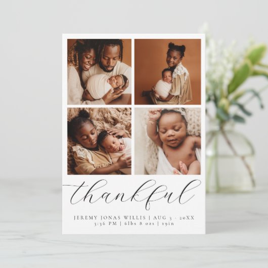 Elegante moderne multifoto collage Baby dankbaar Feestdagenkaart (Staand voorkant)