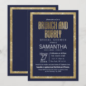 Elegante moderne Navy Blue Gold Sequin Brunch Bubb Kaart (Voorkant / Achterkant)