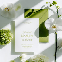 Elegante moderne olijfgroene en witte trouwdag