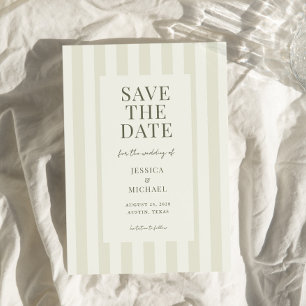 Elegante moderne olijfgroene gestreepte bruiloft save the date