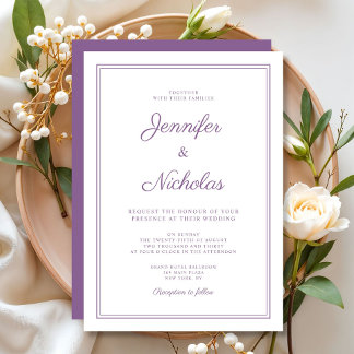 Elegante moderne paarse seringen script huwelijks- kaart