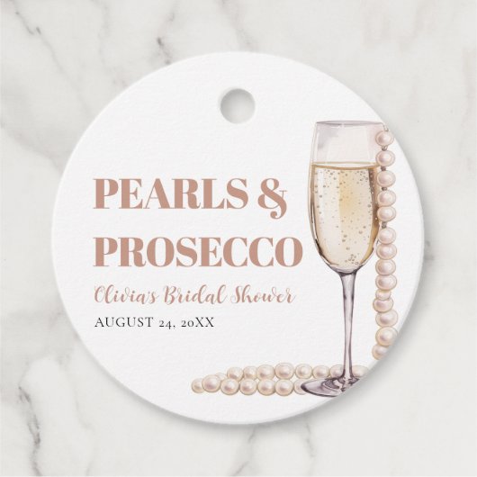 Elegante moderne parels en Prosecco Bruidsdouche Bedankjes Labels (Voorkant)