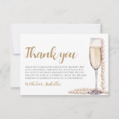 Elegante moderne parels en Prosecco bruidsdouche Bedankkaart (Voorkant)