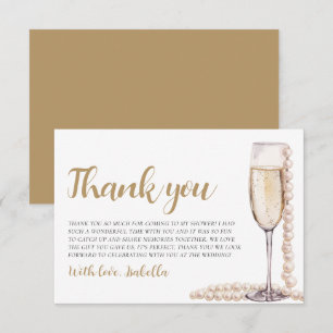 Elegante moderne parels en Prosecco bruiloftsborre Bedankkaart