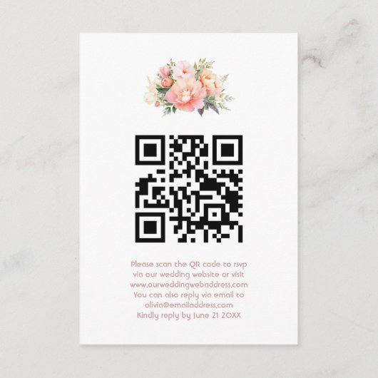 Elegante Moderne Pioenen Witte Huwelijk QR Code RS Informatiekaartje (Achterkant)
