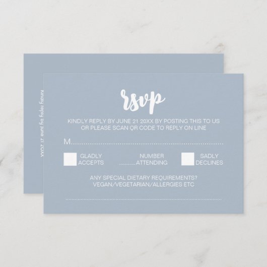 Elegante moderne pioenrozen blauwe bruiloft QR-cod Informatiekaartje (Voorkant / Achterkant)