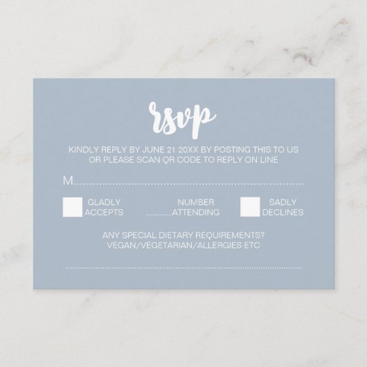 Elegante moderne pioenrozen blauwe bruiloft QR-cod Informatiekaartje (Voorkant)