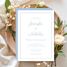Elegante moderne poederblauwe script bruiloft kaart