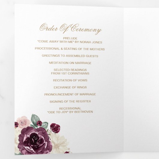 Elegante moderne pruim gouden botanische bloemen b drieluik programma (Binnenzijde eerst)