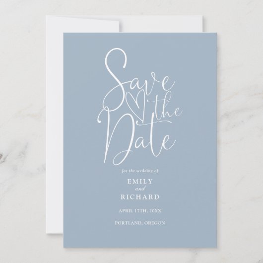 Elegante moderne QR-code Dusty Blue Wedding Save The Date (Voorkant)