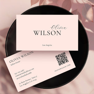 Elegante moderne QR-code Professional Blush Pink Visitekaartje