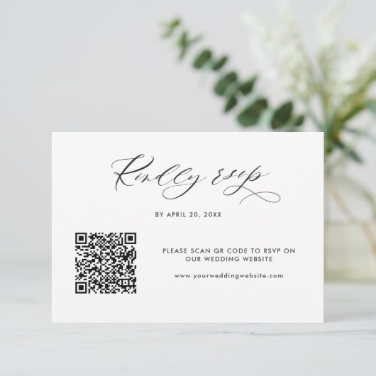 Elegante Moderne QR Code RSVP Online Bruiloft Informatiekaartje (Staand voorkant)