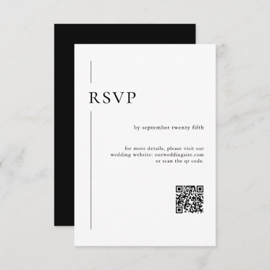 Elegante moderne QR-code zwart-wit bruiloft RSVP Kaartje (Voorkant / Achterkant)