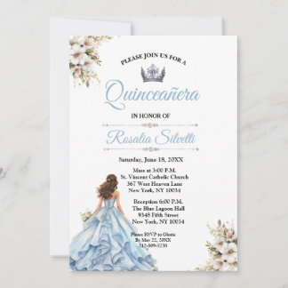 Elegante moderne Quinceanera blauw en zilver Kaart