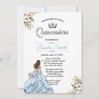 Elegante moderne Quinceanera blauw en zilver Kaart