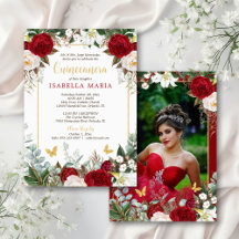 Elegante Moderne Rode Bloemen met Foto Quinceañera