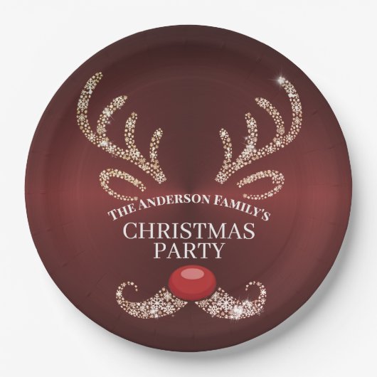 Elegante moderne rode en gouden rendier Kerstmis Papieren Bordje (Voorkant)