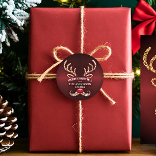 Elegante moderne rode en gouden rendier Kerstmis Ronde Sticker