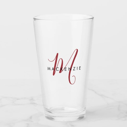 Elegante moderne rode script monogram glas (Voorkant)