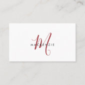 Elegante moderne rode script monogram QR-code Visitekaartje (Voorkant)