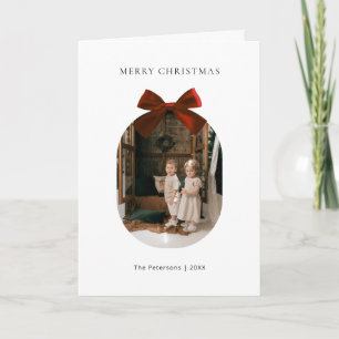 Elegante Moderne Rode Strik Lint Foto Kerstmis Feestdagen Kaart
