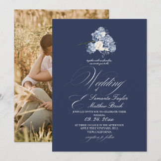 Elegante moderne romantische marine trouwfoto kaart