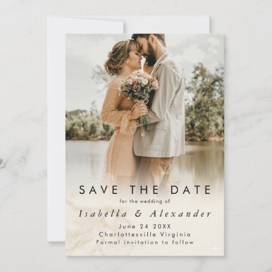 Elegante moderne romantische volledige fototrouwda save the date (Voorkant)