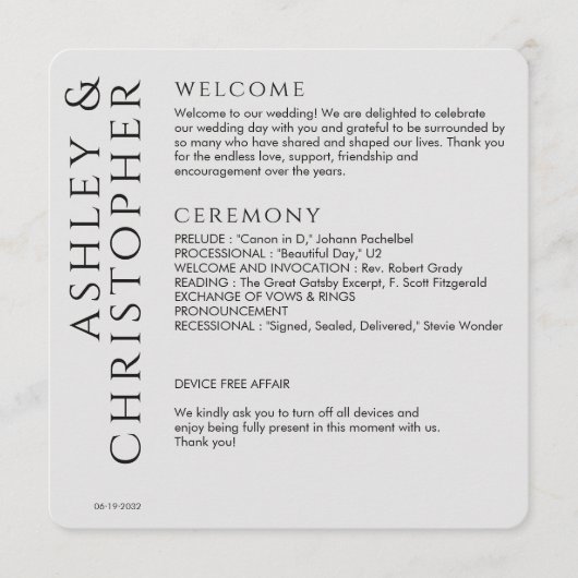 Elegante moderne rook zwart bruiloft programma (Voorkant)