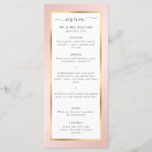 Elegante moderne roze en gouden trouwmenu menu (Voorkant)