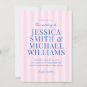 Elegante moderne roze gestreepte bruiloft kaart (Voorkant)