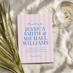 Elegante moderne roze gestreepte bruiloft kaart