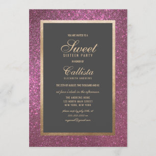 Elegante moderne roze glitter dikke rand Sweet 16 Kaart
