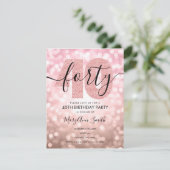 Elegante moderne roze gouden 40e verjaardagsfeestj kaart (Staand voorkant)