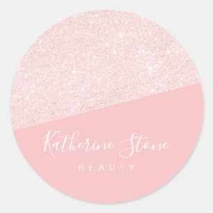 Elegante moderne roze gouden glans roze schoonheid ronde sticker
