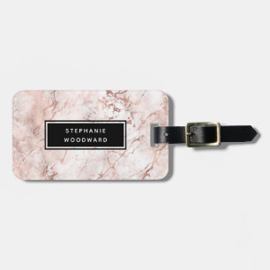 Elegante moderne roze gouden marmeren gepersonalis bagagelabel